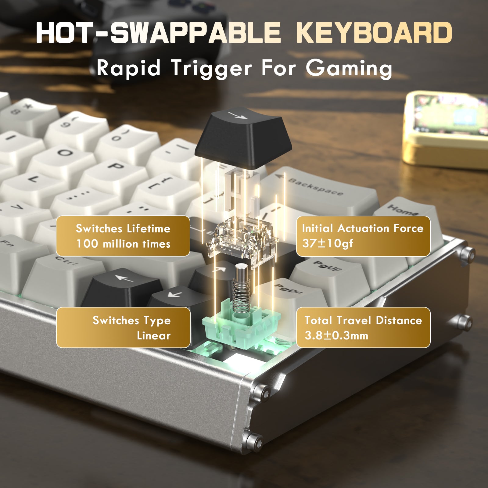 Teclado CNC de aluminio ATTACK SHARK X68MAX HE Rapid Trigger con interruptor magnético y cable en espiral RGB C01Ultra