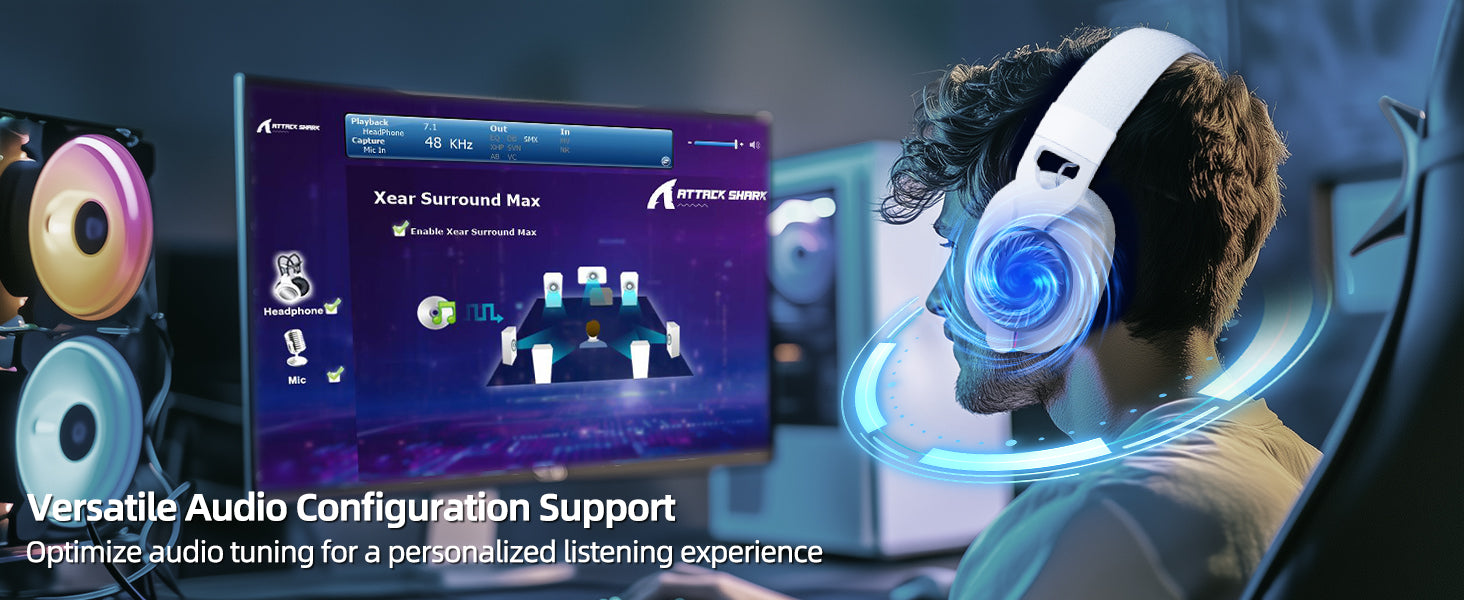 ATTACK SHARK L90 Auriculares para Juegos Plegables RGB Ultra-Ligeros Tri-Mode