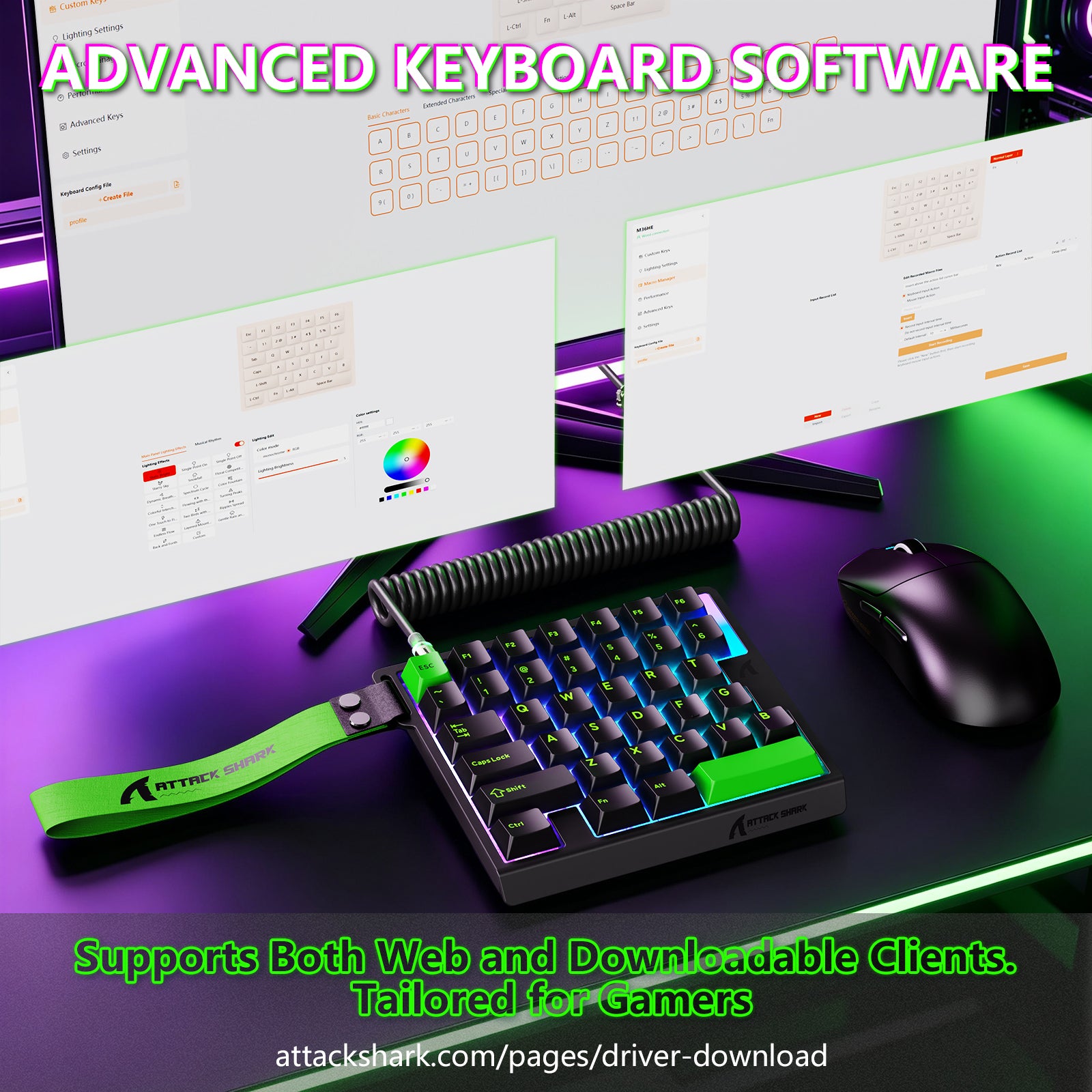 Teclado con interruptor magnético de una mano ATTACK SHARK M36 HE y cable aviador LED ULTRA C01