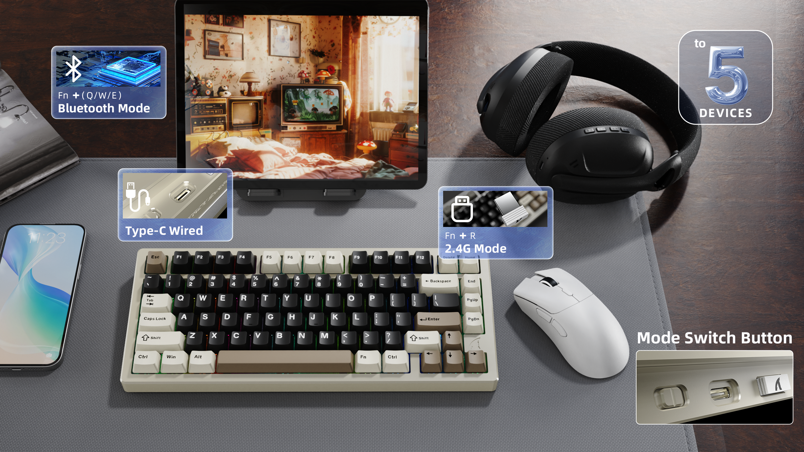 ATTACK SHARK X75 Teclado de Aluminio Completo