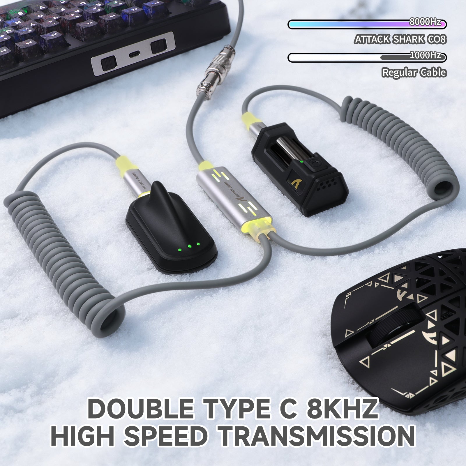 ATTACK SHARK C08 Cable de aviación personalizado 2 en 1 para teclados magnéticos de 8 kHz