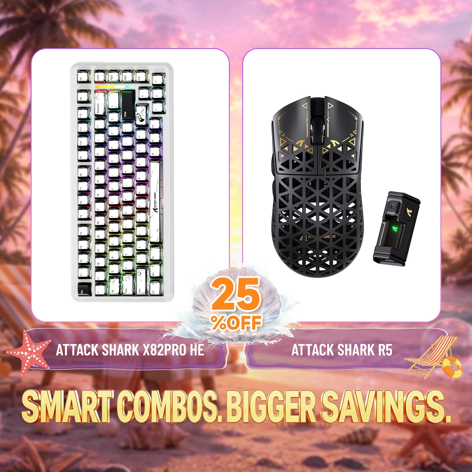 Paquete ATTACK SHARK X82PRO HE teclado Rapid Trigger + ratón para juegos inalámbrico de fibra de carbono R5