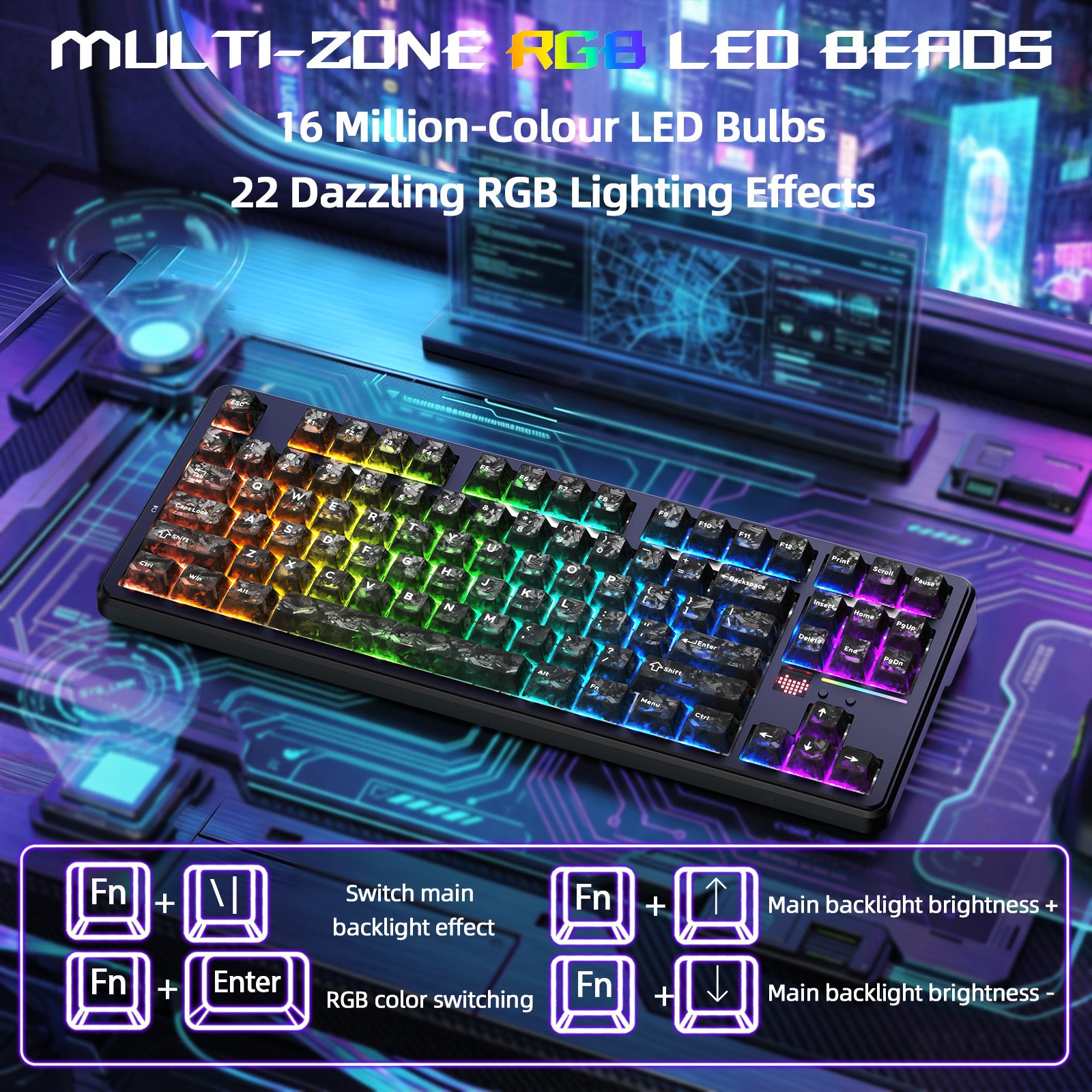 Teclado de juego inalámbrico ATTACK SHARK X87 ULTRA con receptor 8KHz y cable en espiral RGB