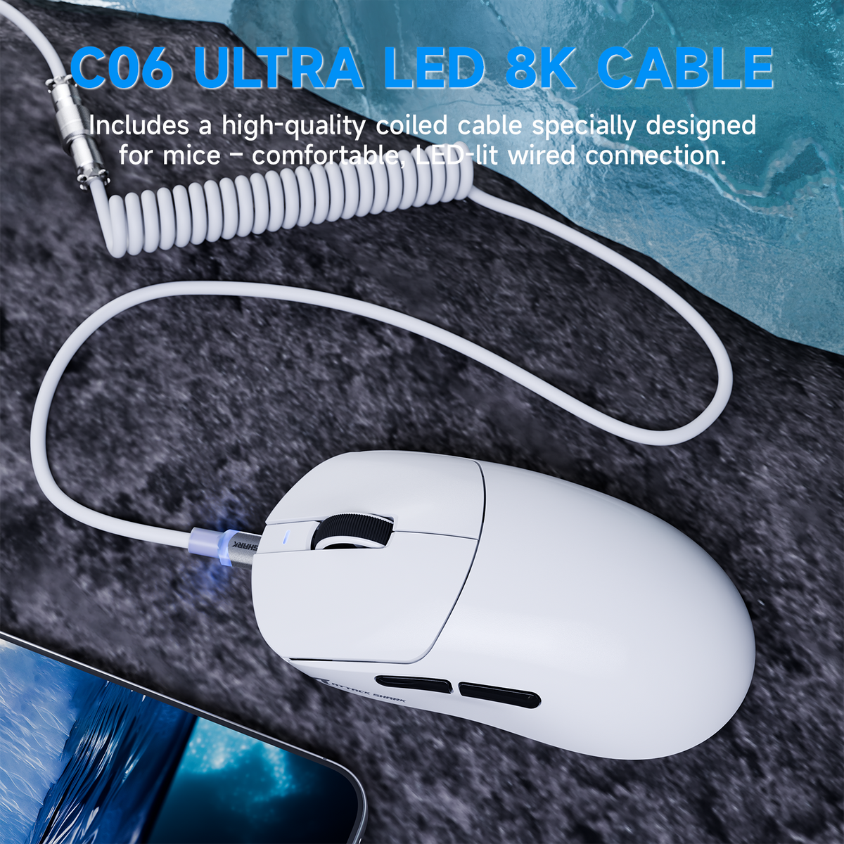 Ratón gaming inalámbrico triplомodo ATTACK SHARK X8 PLUS con cable C06 ULTRA
