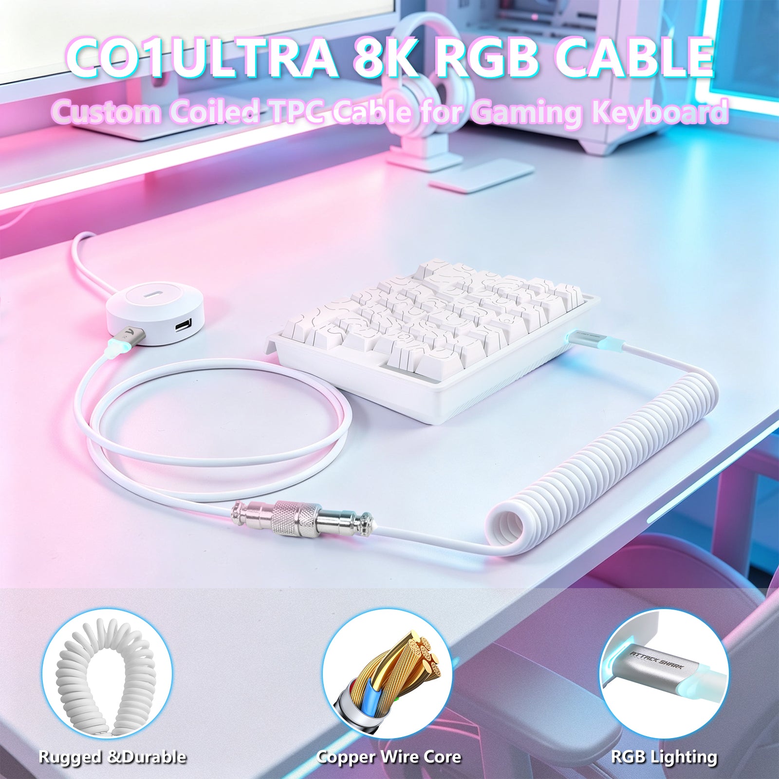 Teclado con interruptor magnético de una mano ATTACK SHARK M36 HE y cable aviador LED ULTRA C01