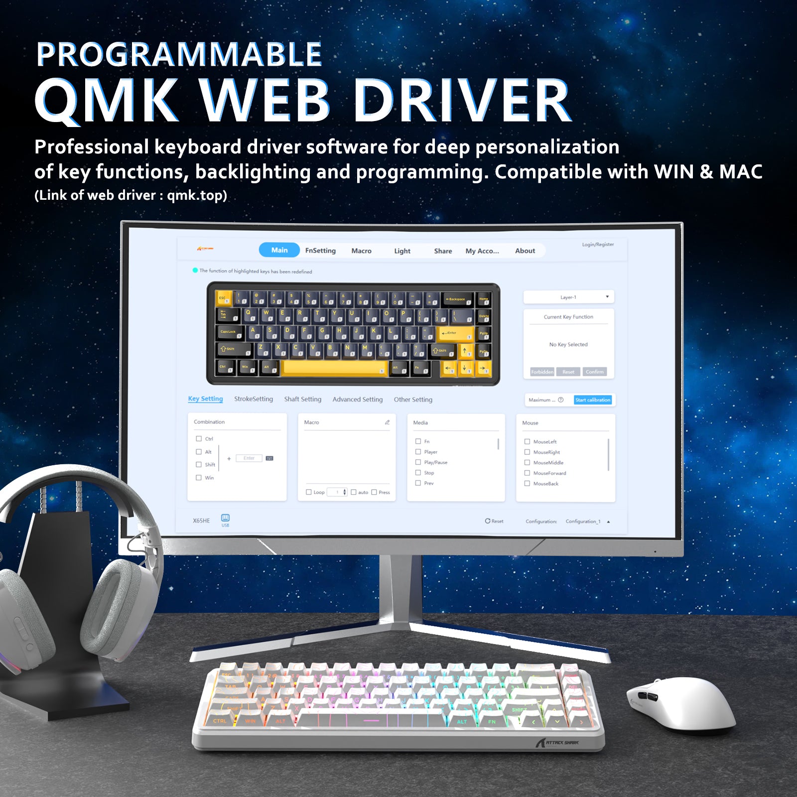 ATTACK SHARK X65 HE Teclado de Disparo Rápido con Interruptor Magnético
