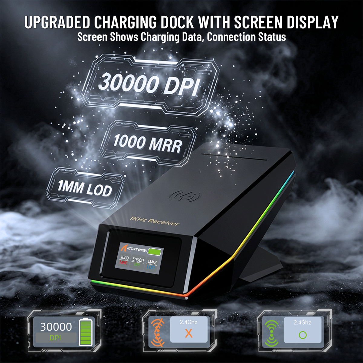 Ratón inalámbrico para juegos ATTACK SHARK X11 PRO V2 con pantalla TFT y base de carga con cable en espiral C06