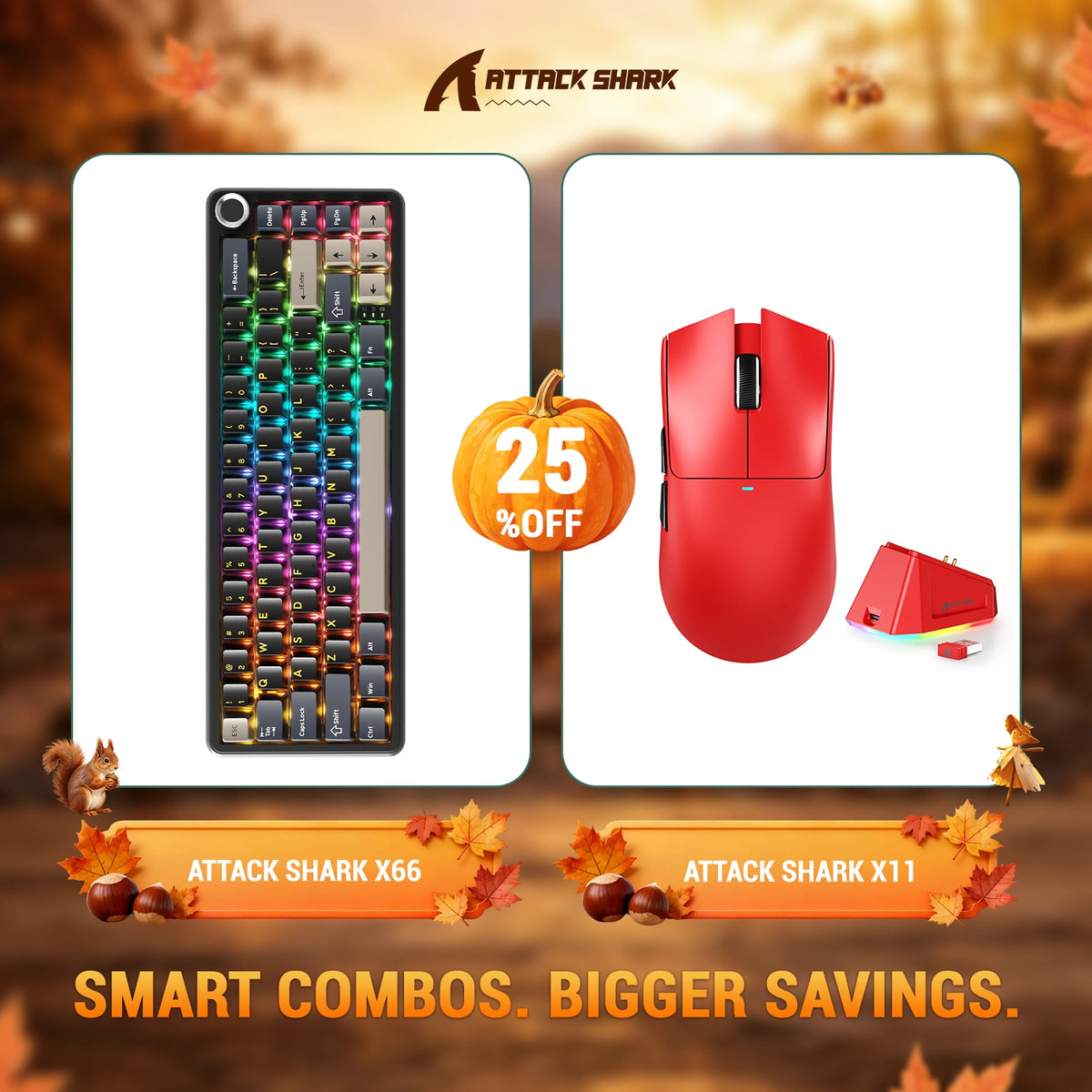 Paquete ATTACK SHARK X66 teclado mecánico inalámbrico + ratón para juegos inalámbrico X11