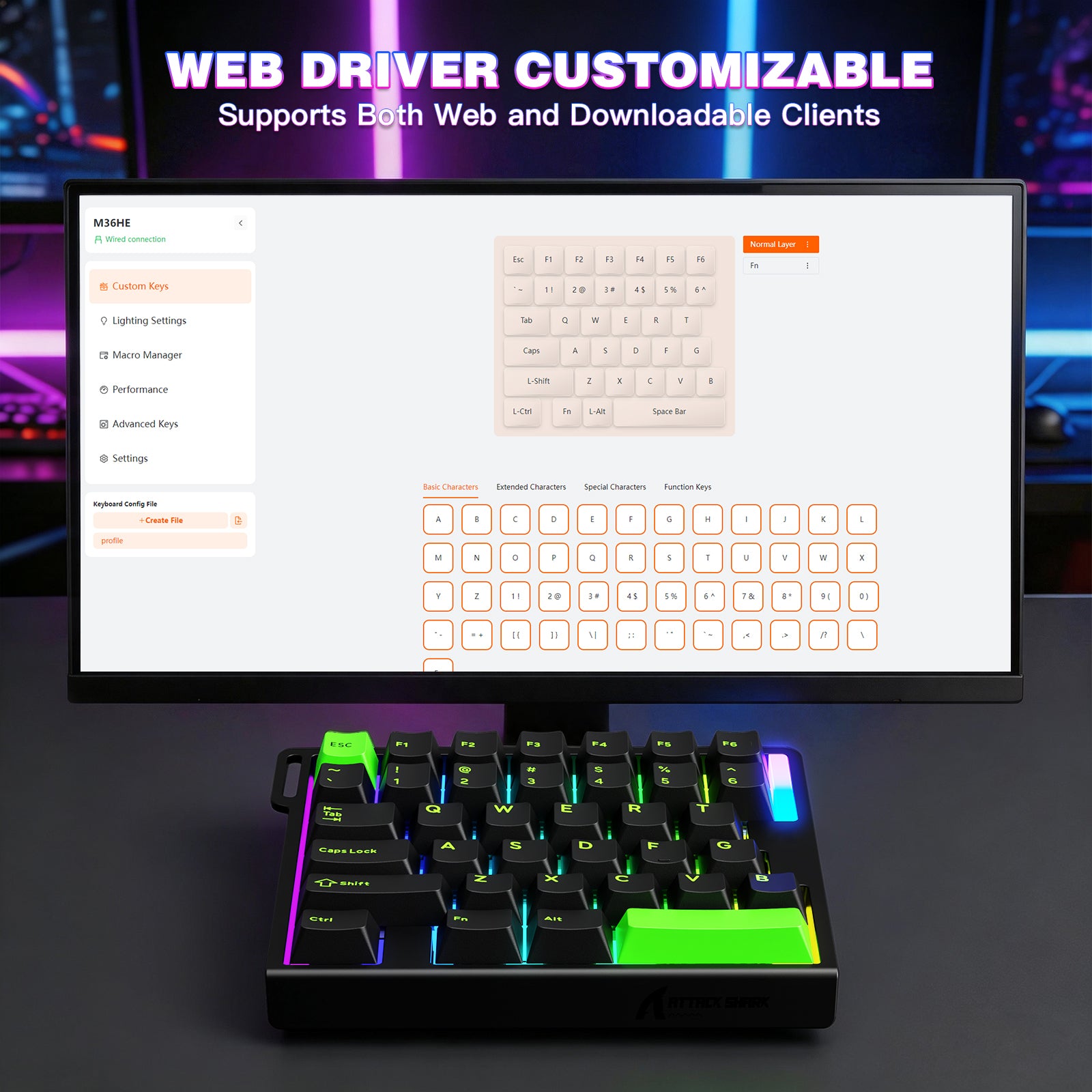 Teclado con interruptor magnético de una mano ATTACK SHARK M36 HE