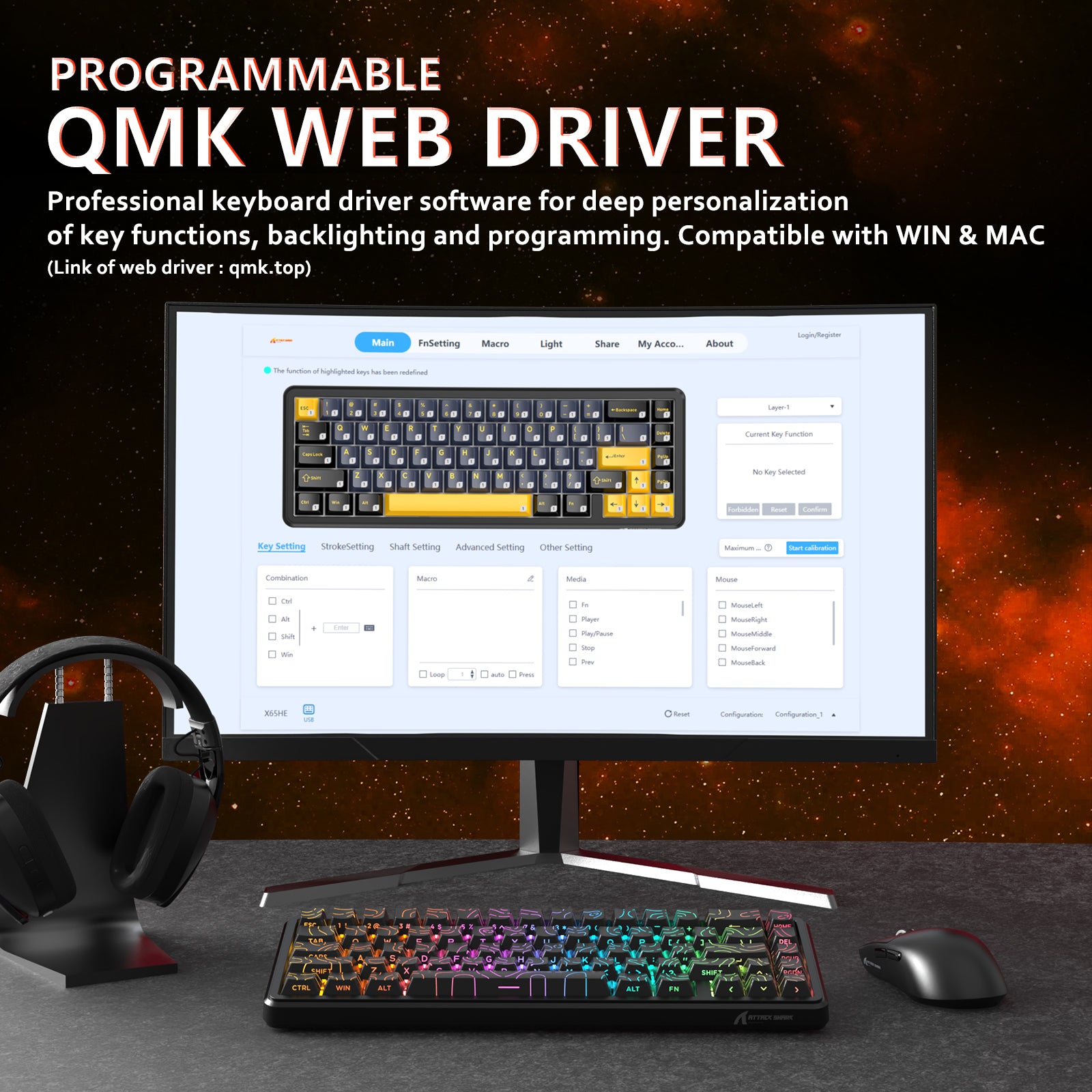 ATTACK SHARK X65 HE Teclado de Disparo Rápido con Interruptor Magnético