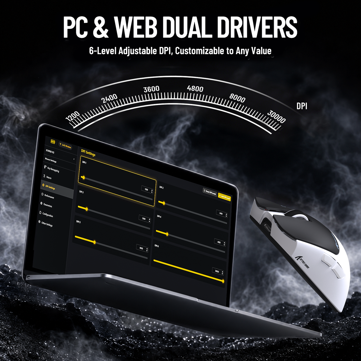 Ratón inalámbrico para juegos ATTACK SHARK X11 PRO V2 con pantalla TFT y base de carga con cable en espiral C06