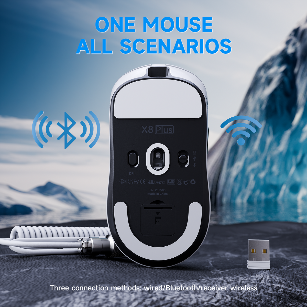 Ratón gaming inalámbrico triplомodo ATTACK SHARK X8 PLUS con cable C06 ULTRA