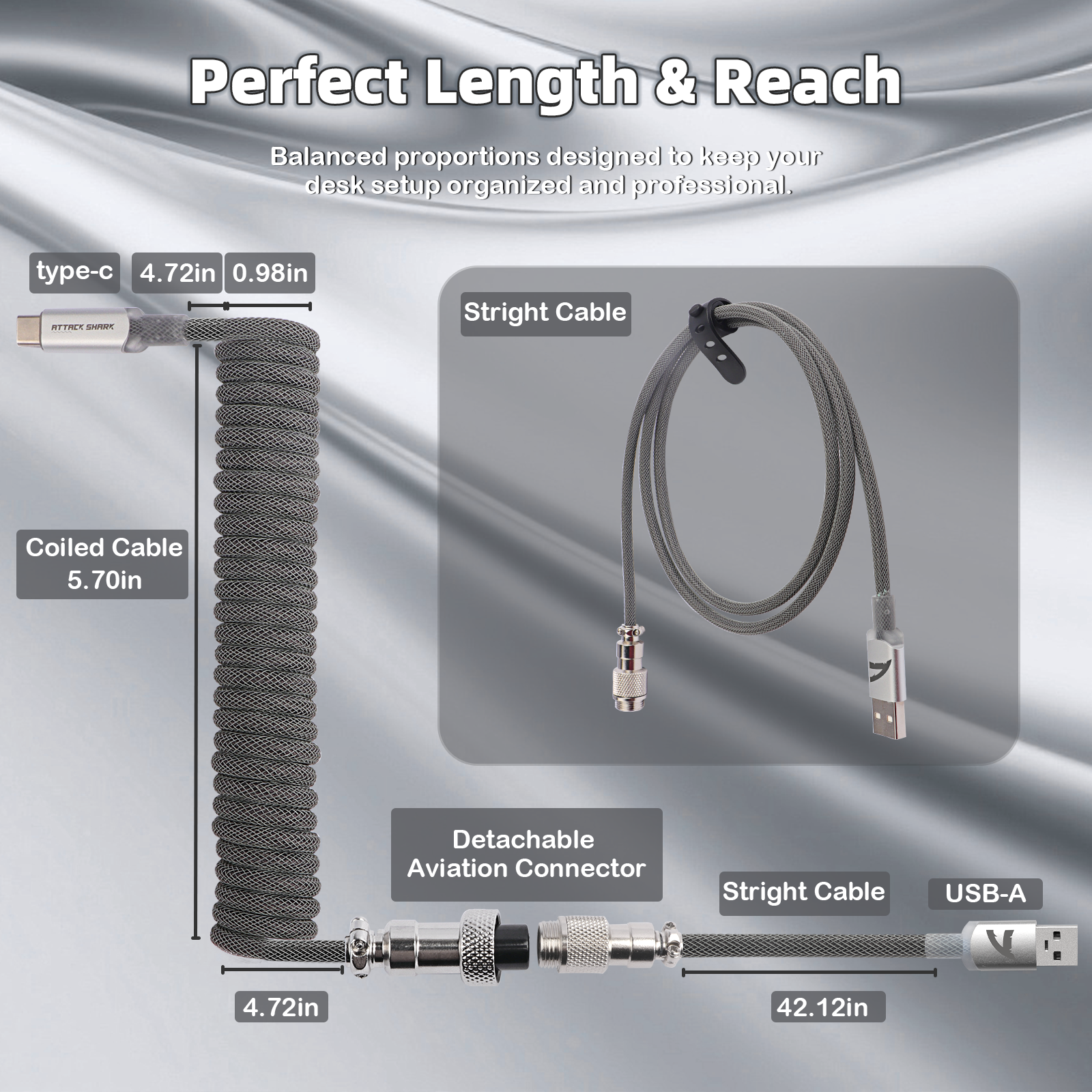 Cable en espiral ATTACK SHARK C01ULTIMATE para teclado magnético 8KHz