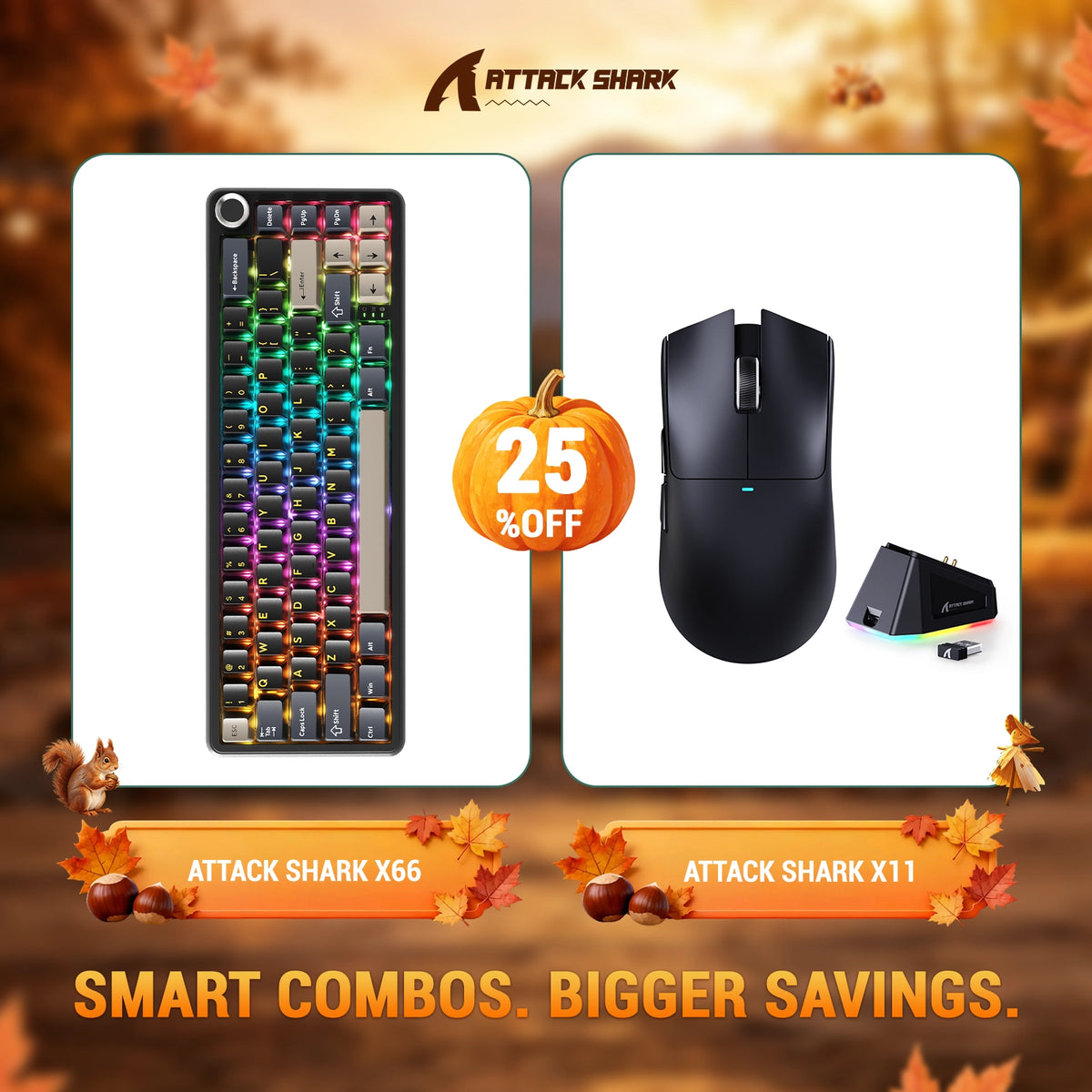 Paquete ATTACK SHARK X66 teclado mecánico inalámbrico + ratón para juegos inalámbrico X11