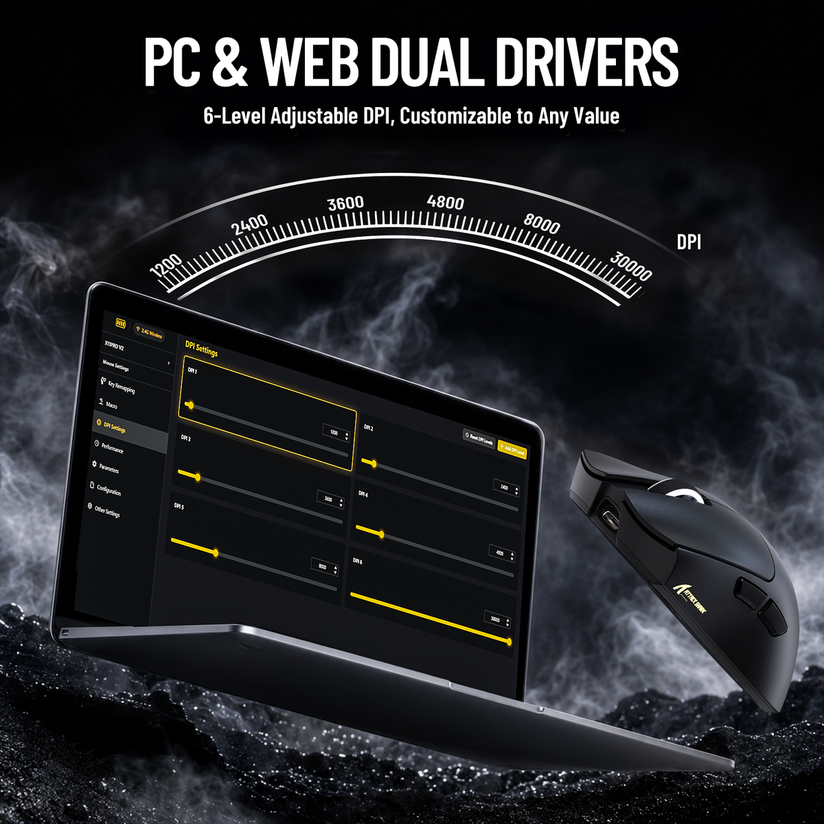 Ratón inalámbrico para juegos ATTACK SHARK X11 PRO V2 con pantalla TFT y base de carga con cable en espiral C06