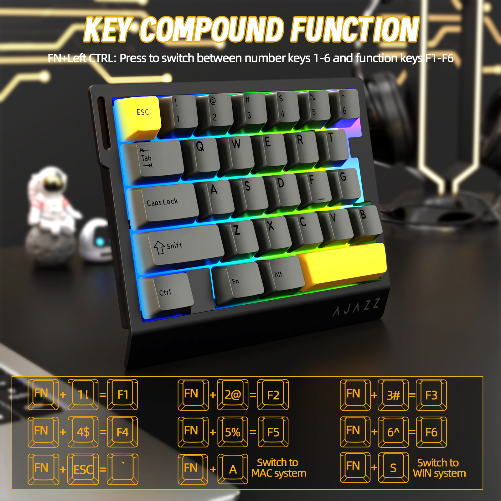 Teclado gaming con cable para una mano ATTACK SHARK X AJAZZ AK029