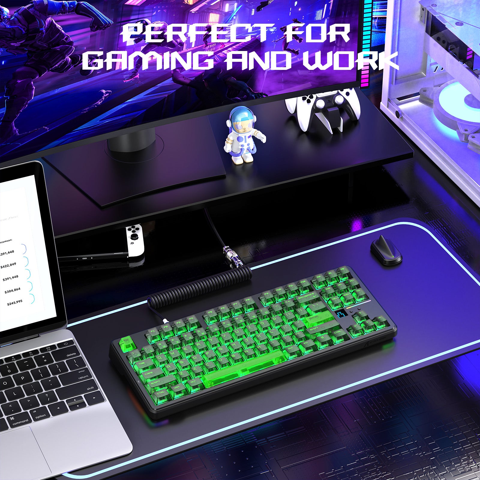 Teclado de juego inalámbrico ATTACK SHARK X87 ULTRA con receptor 8KHz y cable en espiral RGB