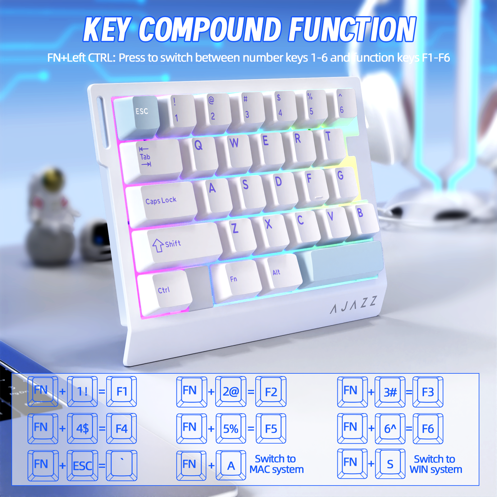 Teclado gaming con cable para una mano ATTACK SHARK X AJAZZ AK029