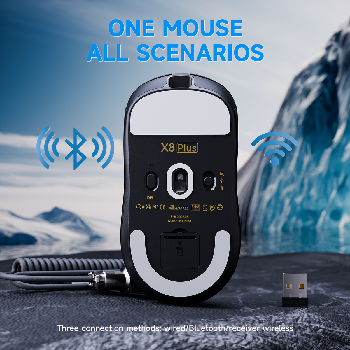 Ratón gaming inalámbrico triplомodo ATTACK SHARK X8 PLUS con cable C06 ULTRA