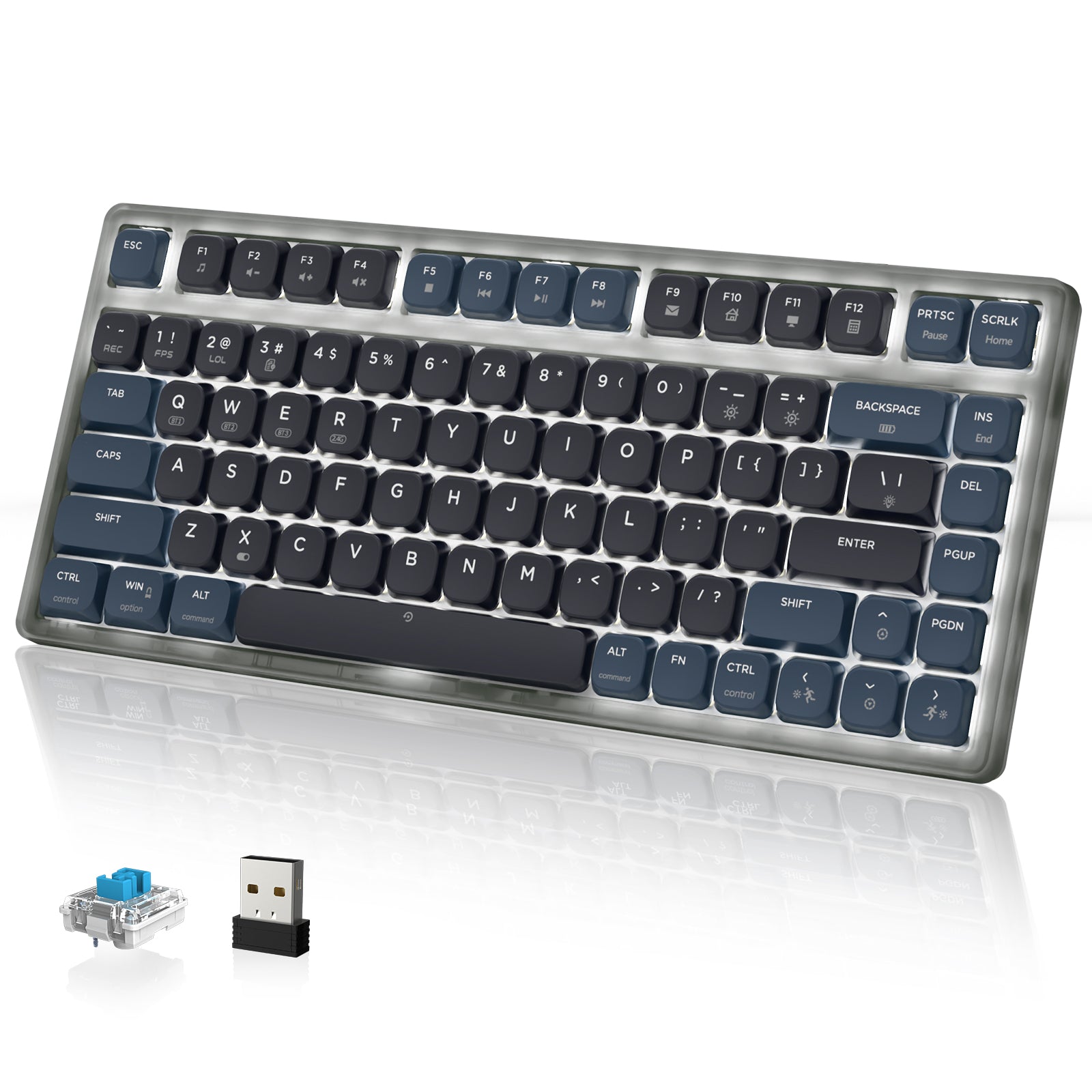 ATTACK SHARK AK832 low profile mechanical keyboard, translucent frame, blue switch, 2.4G dongle.