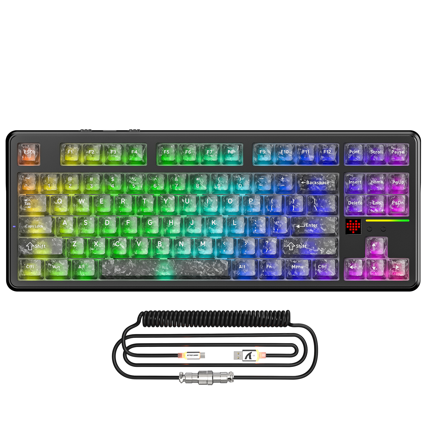 Teclado inalámbrico para juegos ATTACK SHARK X87 ULTRA con receptor 8K y cable en espiral RGB.