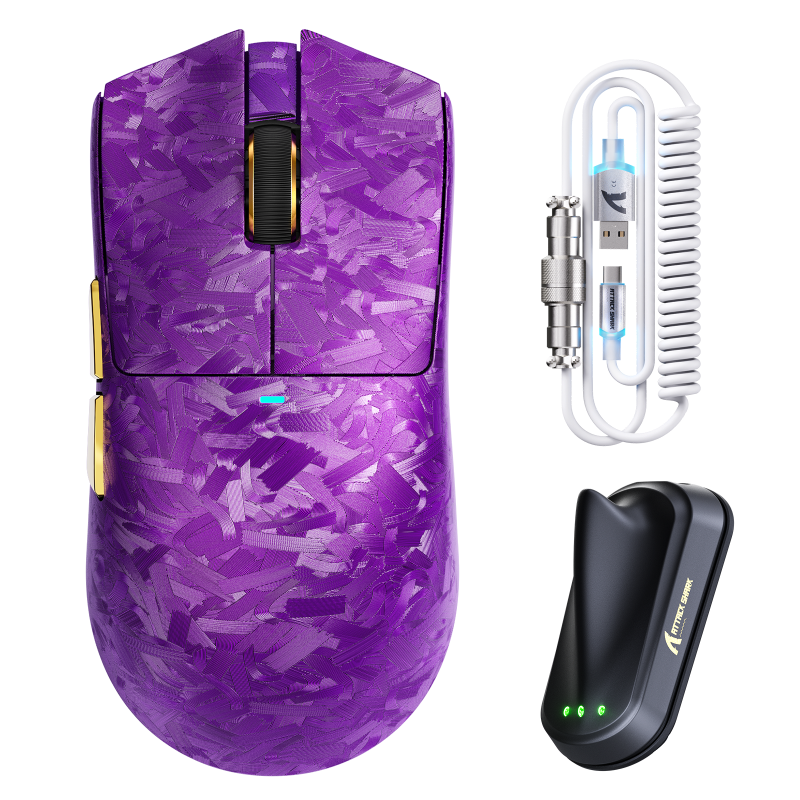 Ratón para juegos inalámbrico ATTACK SHARK X11 ULTRA de fibra de carbono con cable LED Ultra C06