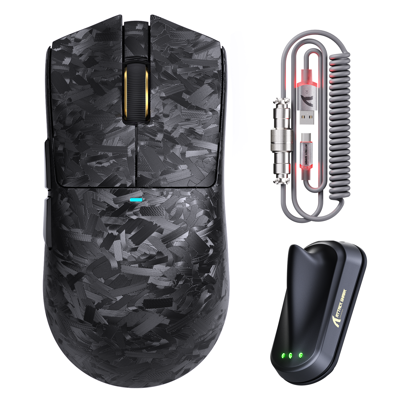 Ratón para juegos inalámbrico ATTACK SHARK X11 ULTRA de fibra de carbono con cable LED Ultra C06