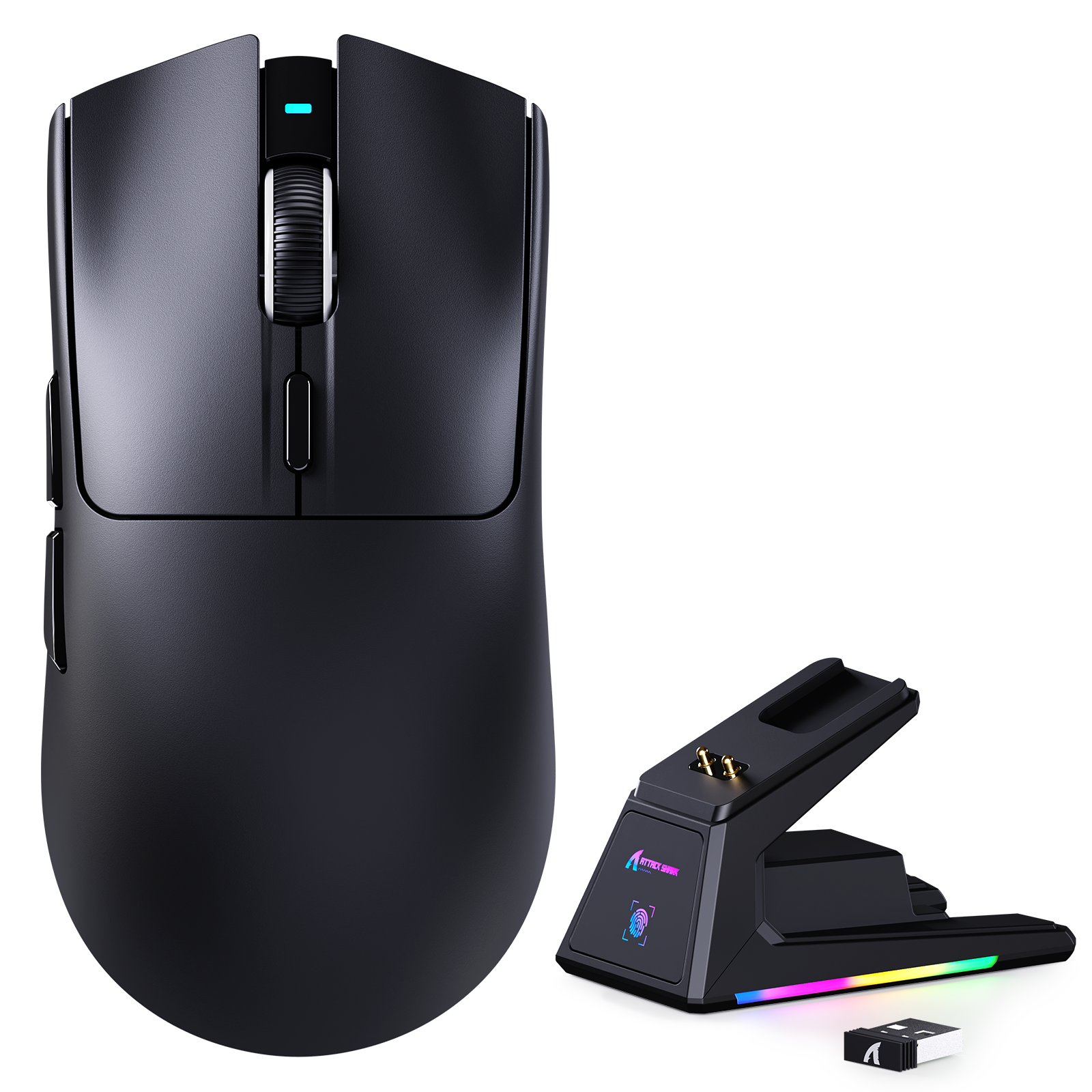 Ratón para juegos tri-modo ATTACK SHARK X1 con touchpad, base de carga RGB, sensor PAW3395PRO