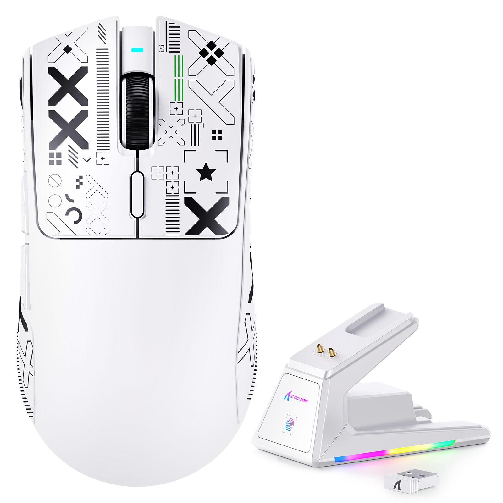 Ratón para juegos tri-modo ATTACK SHARK X1 con touchpad, base de carga RGB, sensor PAW3395PRO