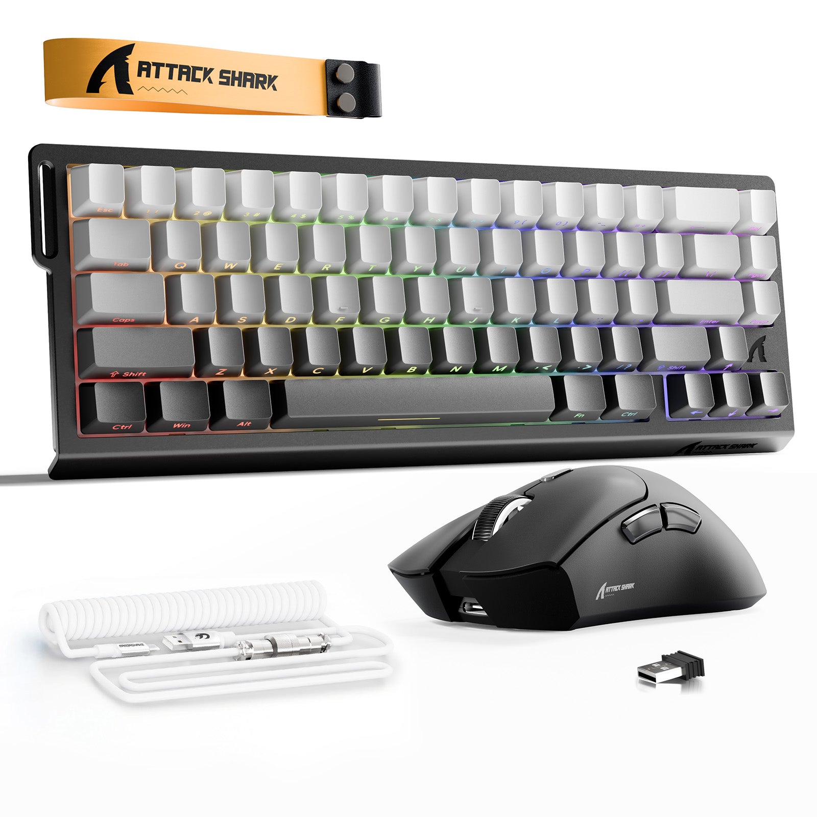 Paquete ATTACK SHARK X68HE Rapid Trigger Keyboard + ratón inalámbrico para juegos R1 + cable en espiral C01