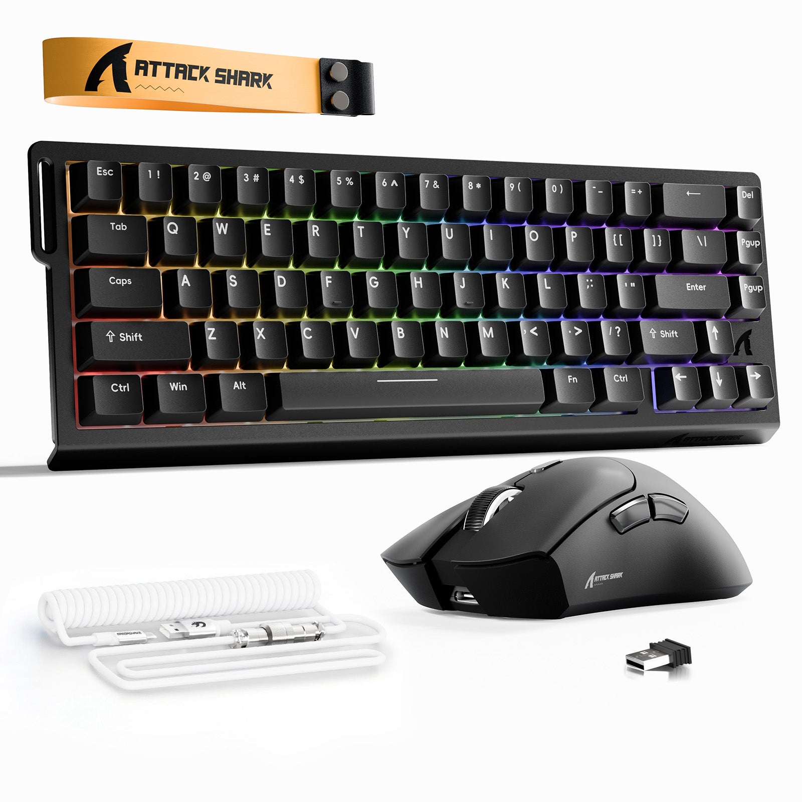 Paquete ATTACK SHARK X68HE Rapid Trigger Keyboard + ratón inalámbrico para juegos R1 + cable en espiral C01