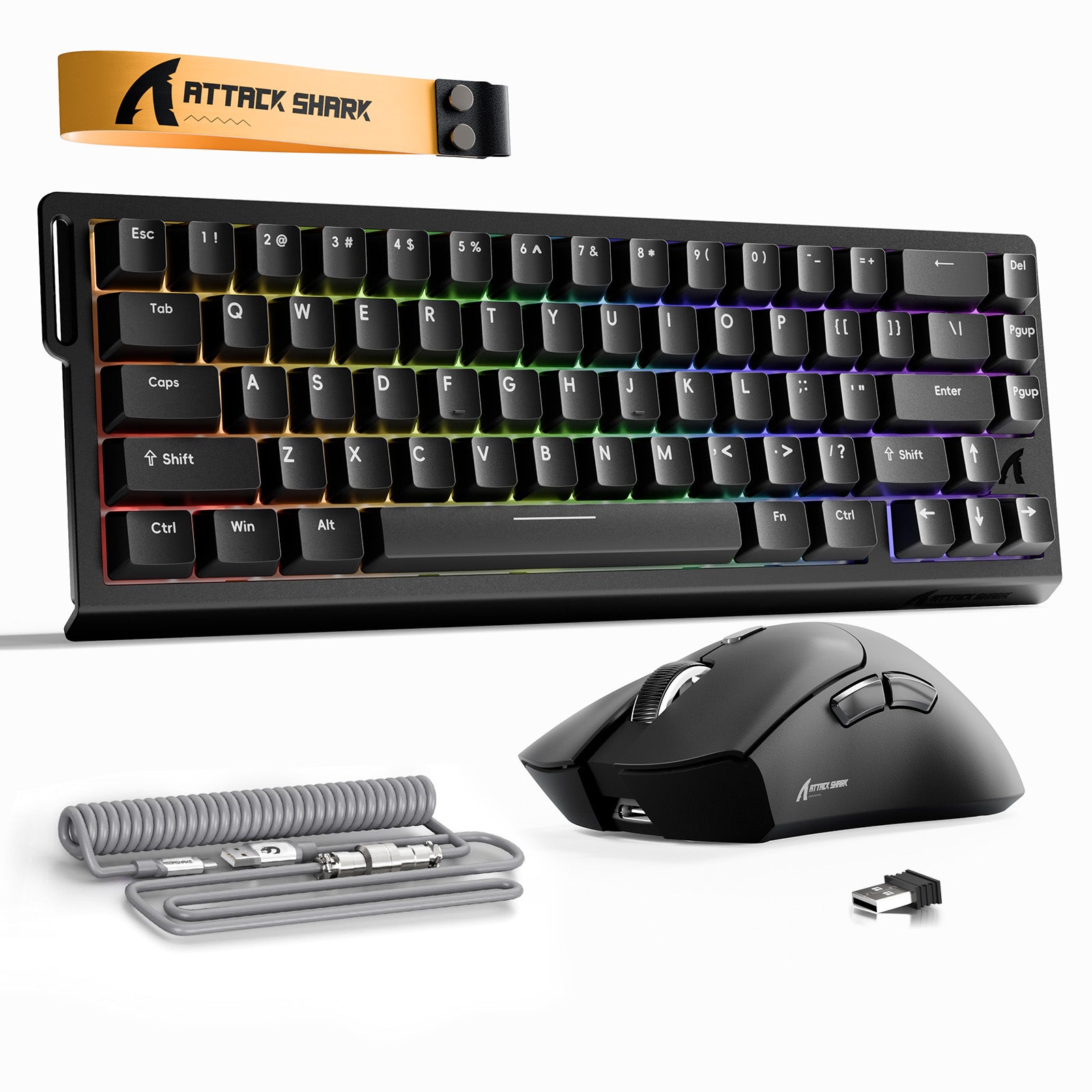 Paquete ATTACK SHARK X68HE Rapid Trigger Keyboard + ratón inalámbrico para juegos R1 + cable en espiral C01