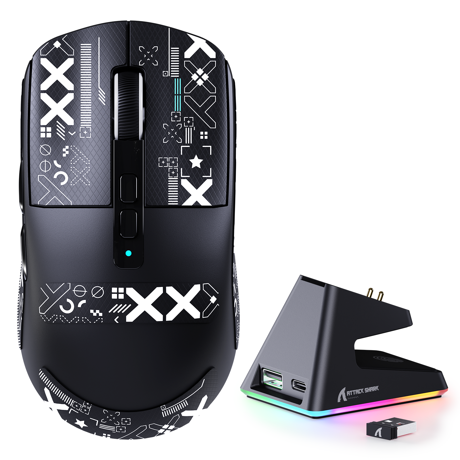 ATTACK SHARK X6 Ratón para juegos con tres modos y base de carga